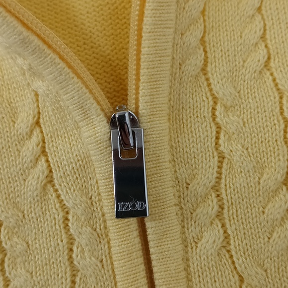 Vintage IZOD 1/4 zipper cable Knit sweater women's Sz XL yellow 100% cotto High - Picture 9 of 10